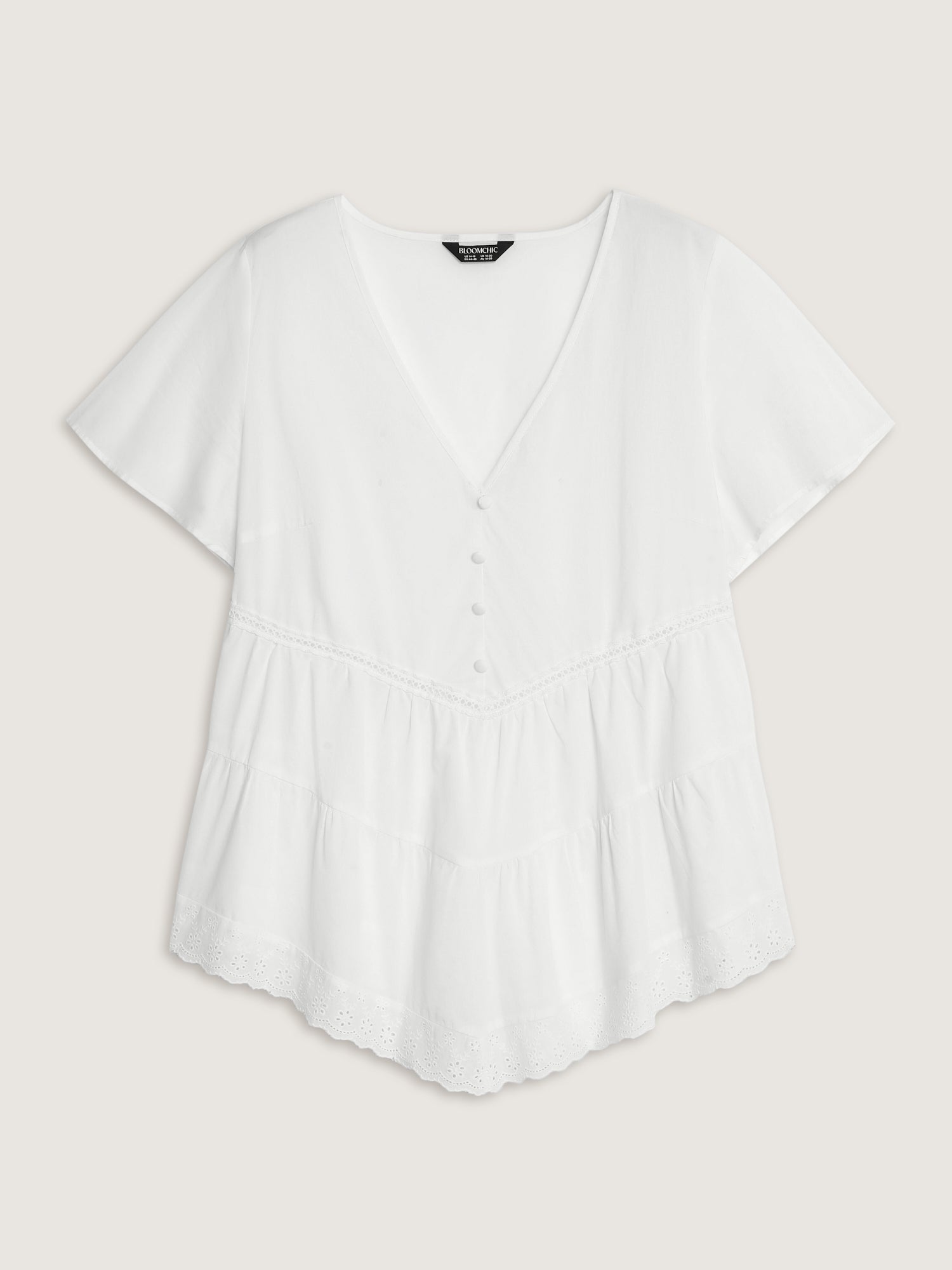 Cotton V-Neck Tiered Plain Blouse