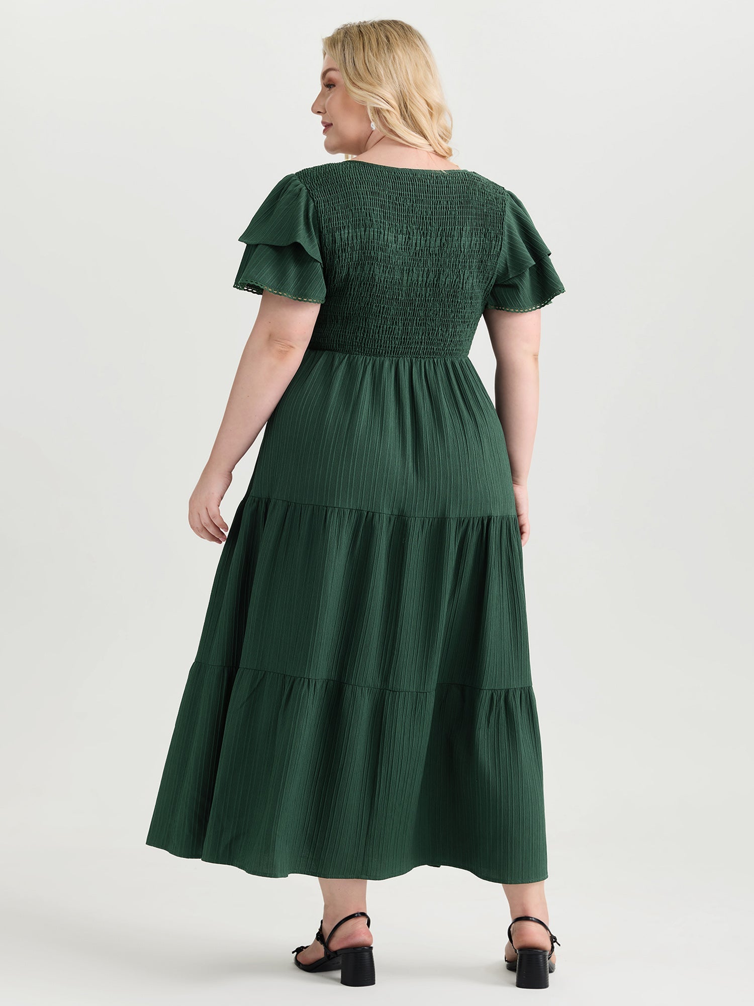Textured Shirred Bust-Friendly Tiered Maxi Dress