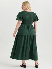 Textured Shirred Bust-Friendly Tiered Maxi Dress