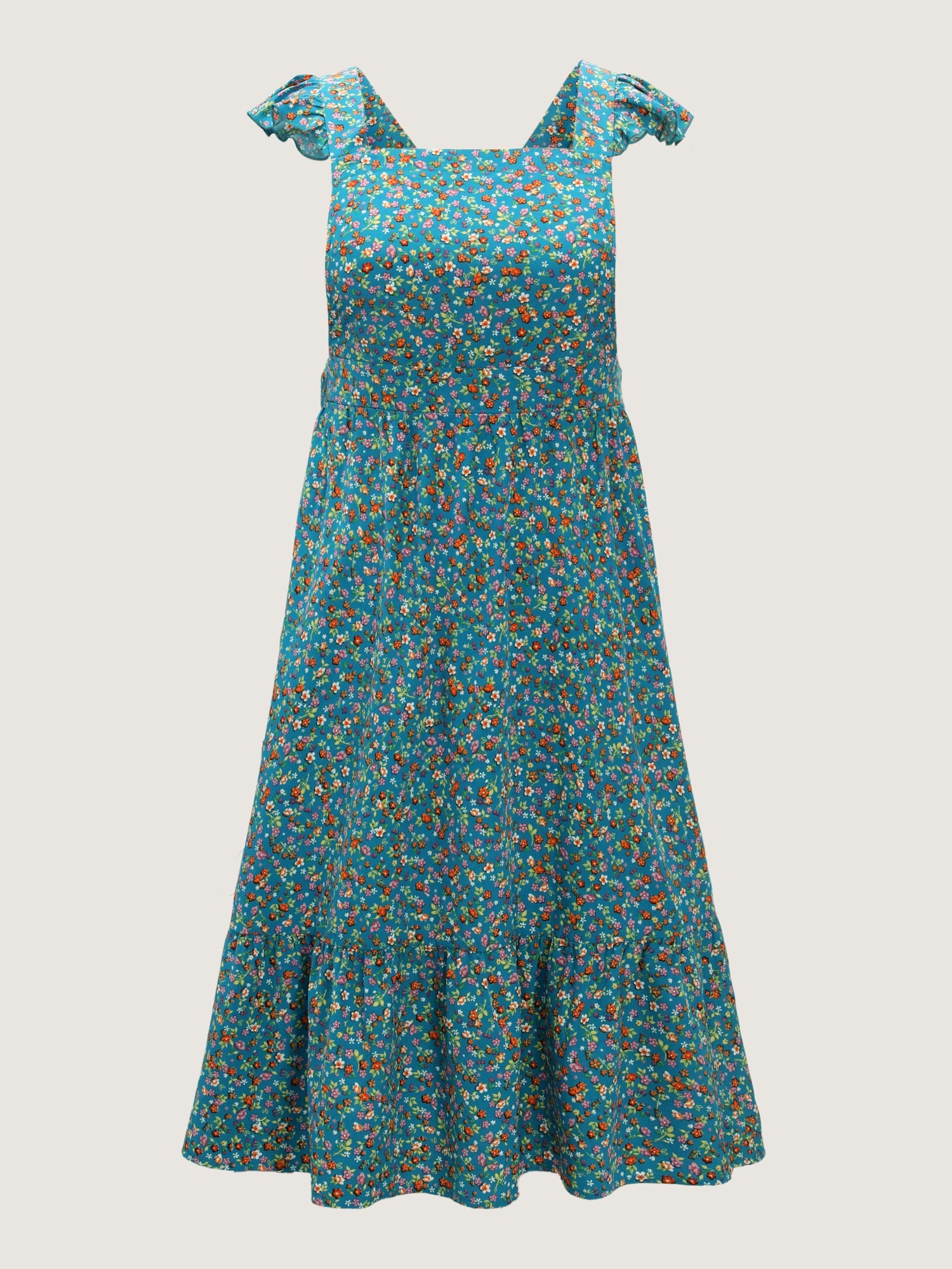 Vibrant Floral Print Open-Back Midi Dress