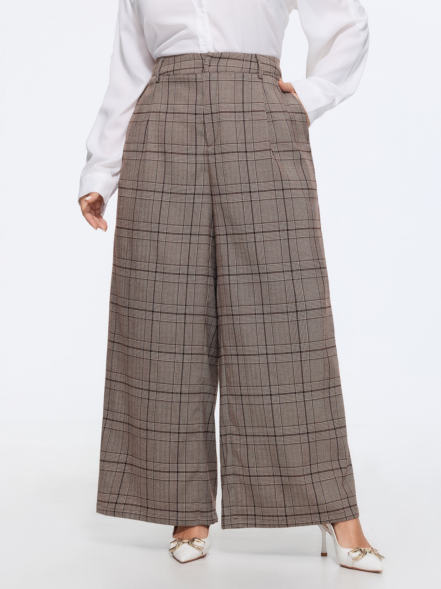 Plaid Print Wide-Leg Pants