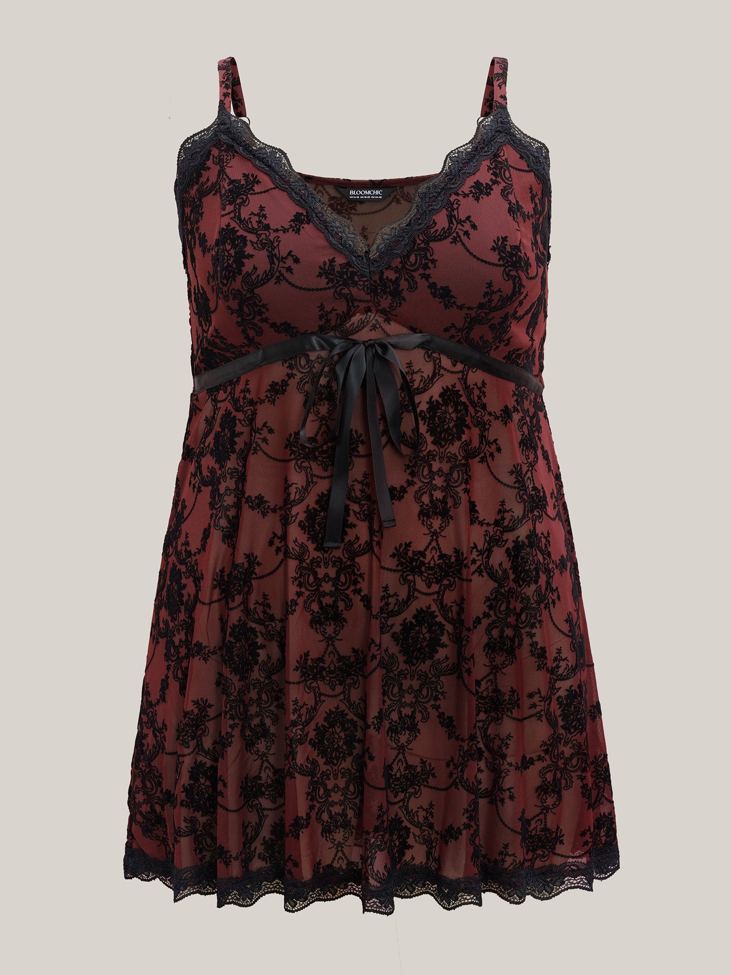 Sheer Floral Lace Patchwork Tie Nightgown