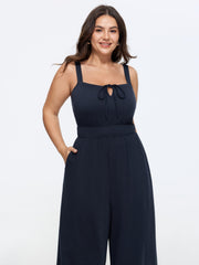 Supersoft Drawstring Neckline Plain Jumpsuit