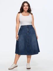 Stretchy Seamed Mid-Rise Denim Skirt
