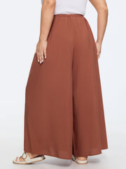 Shirred Waist Plain Flowy Wide-Leg Pants