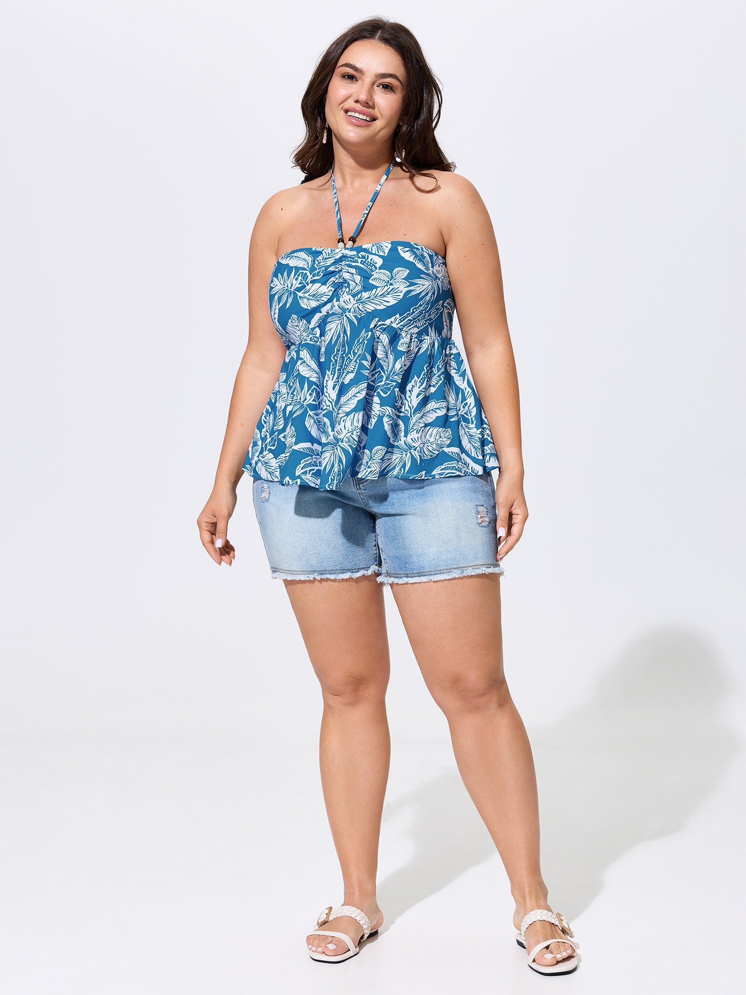 Tropical Print Ruched Tank Top