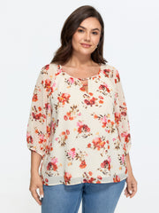 Floral Print Keyhole Neckline Shirt