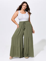 Tassel Drawstring Tiered Wide-Leg Pants