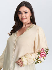 Floral Embroidery Button Front Blouse