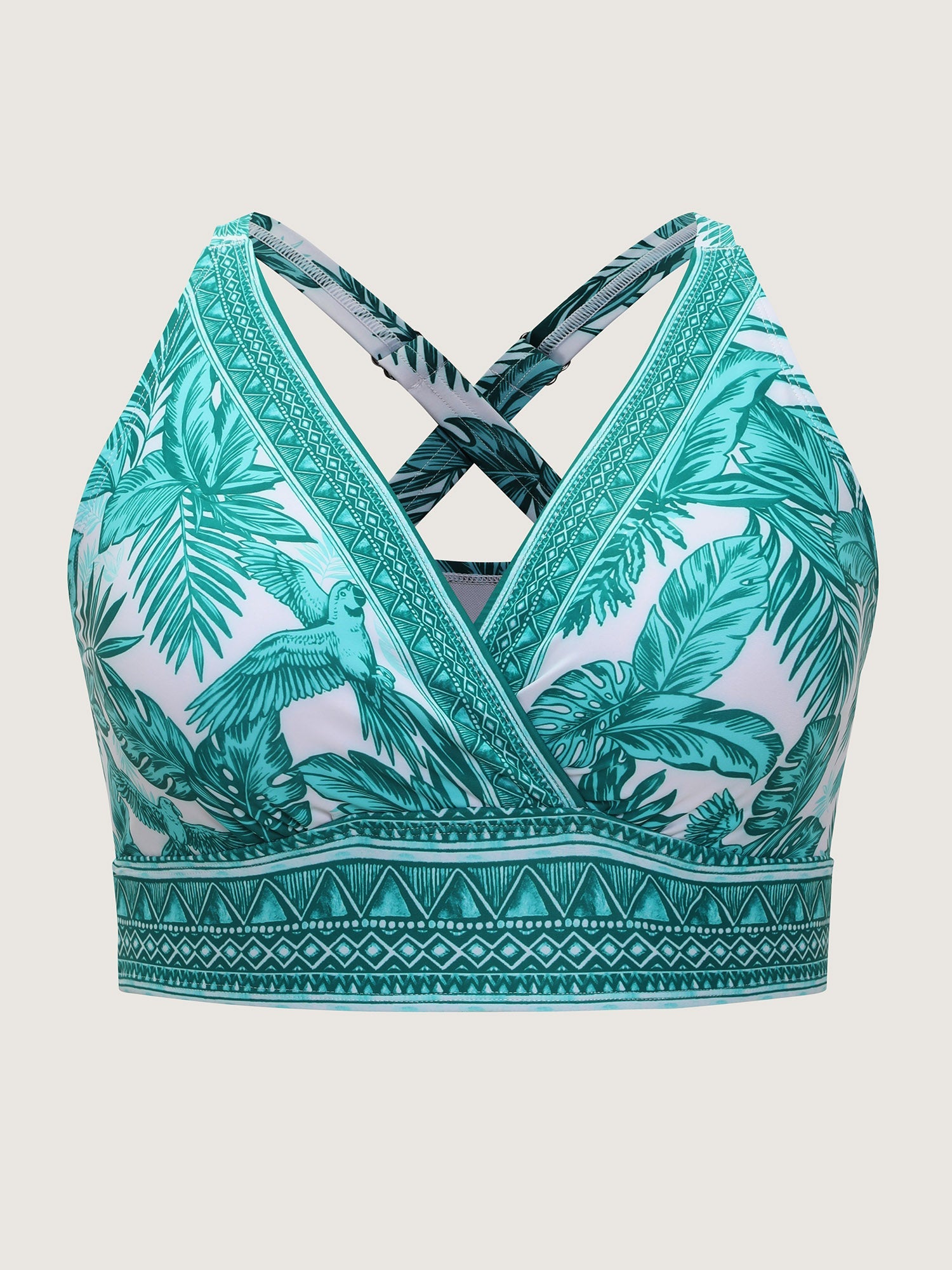 Tropical Print Surplice Neckline Swim Top