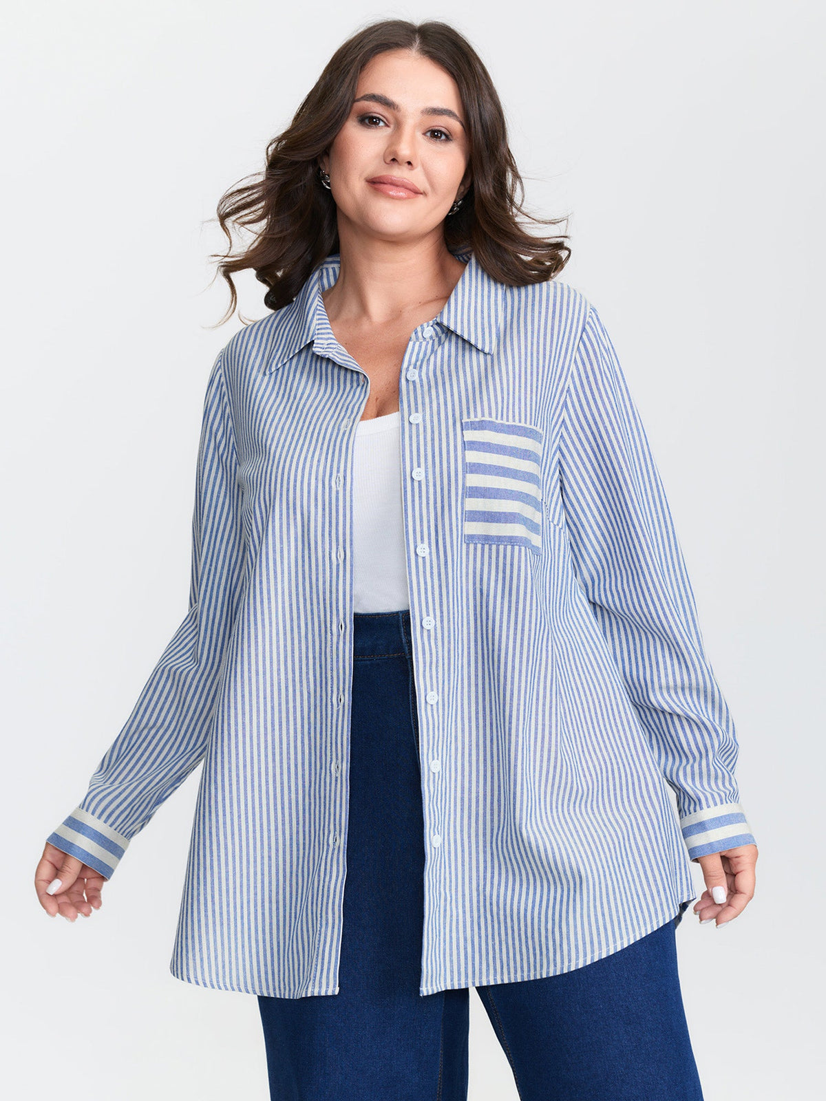 Cotton Nautical Striped Pocket Button Down Shirt