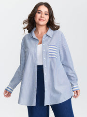 Cotton Nautical Striped Pocket Button Down Shirt
