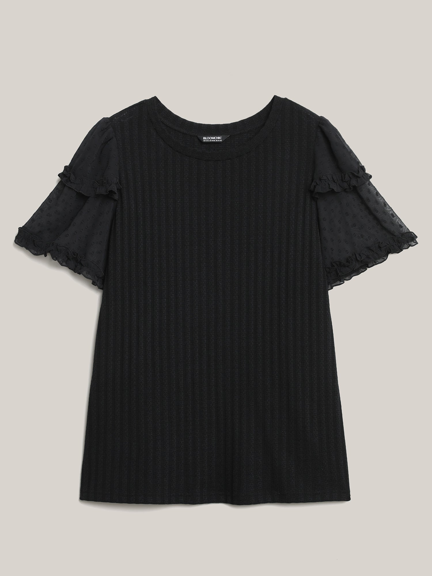Textured Pit Strip Layered Sleeve Sheer T-Shirt