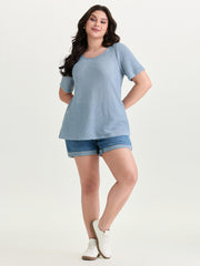 Stretchy Textured Round Neck Plain T-Shirt