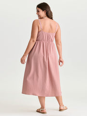 Pleated Front Textured Wide Strap Midi Dress