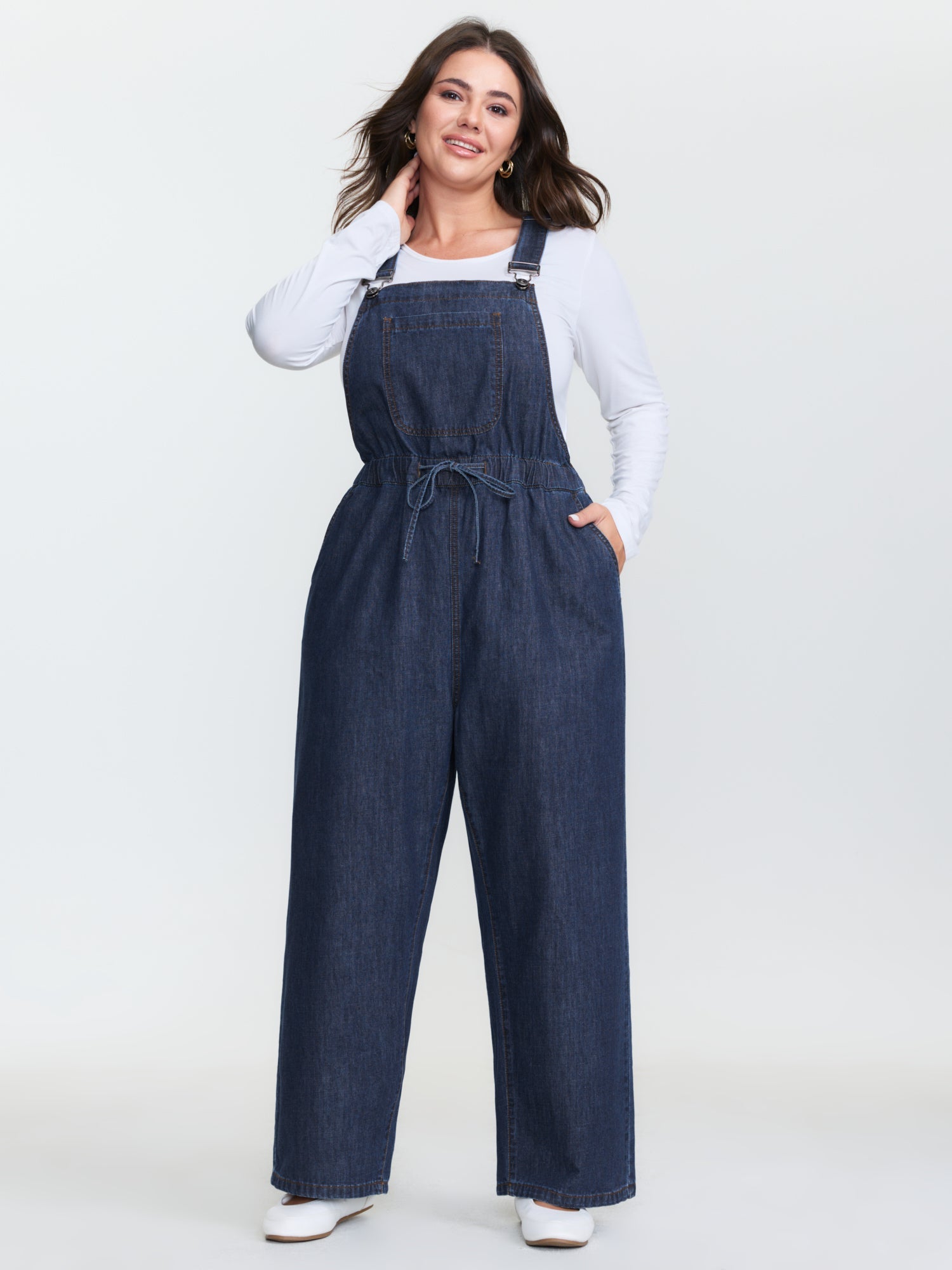 Drawstring Waist Adjustable Overall Jumpsuit