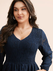 Solid Textured Shirred Elastic Waist Dress