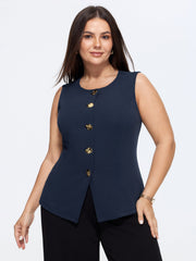 Button-Front Fitted Plain Blazer Vest
