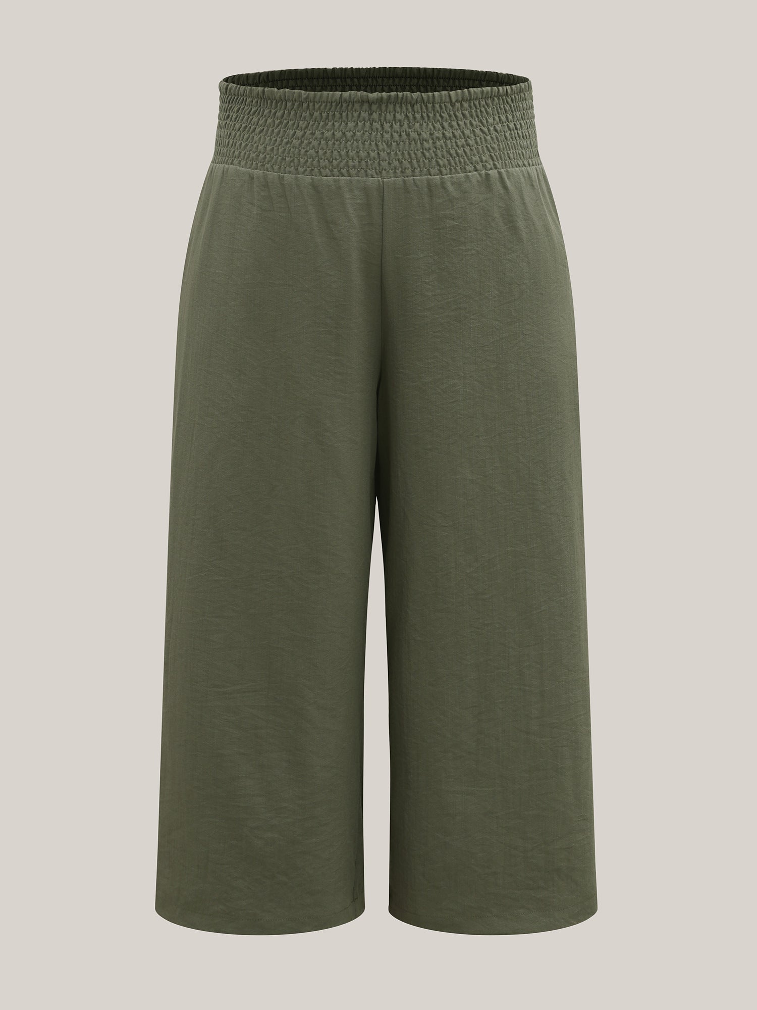 Shirred Waist Wide-Leg Solid Pants