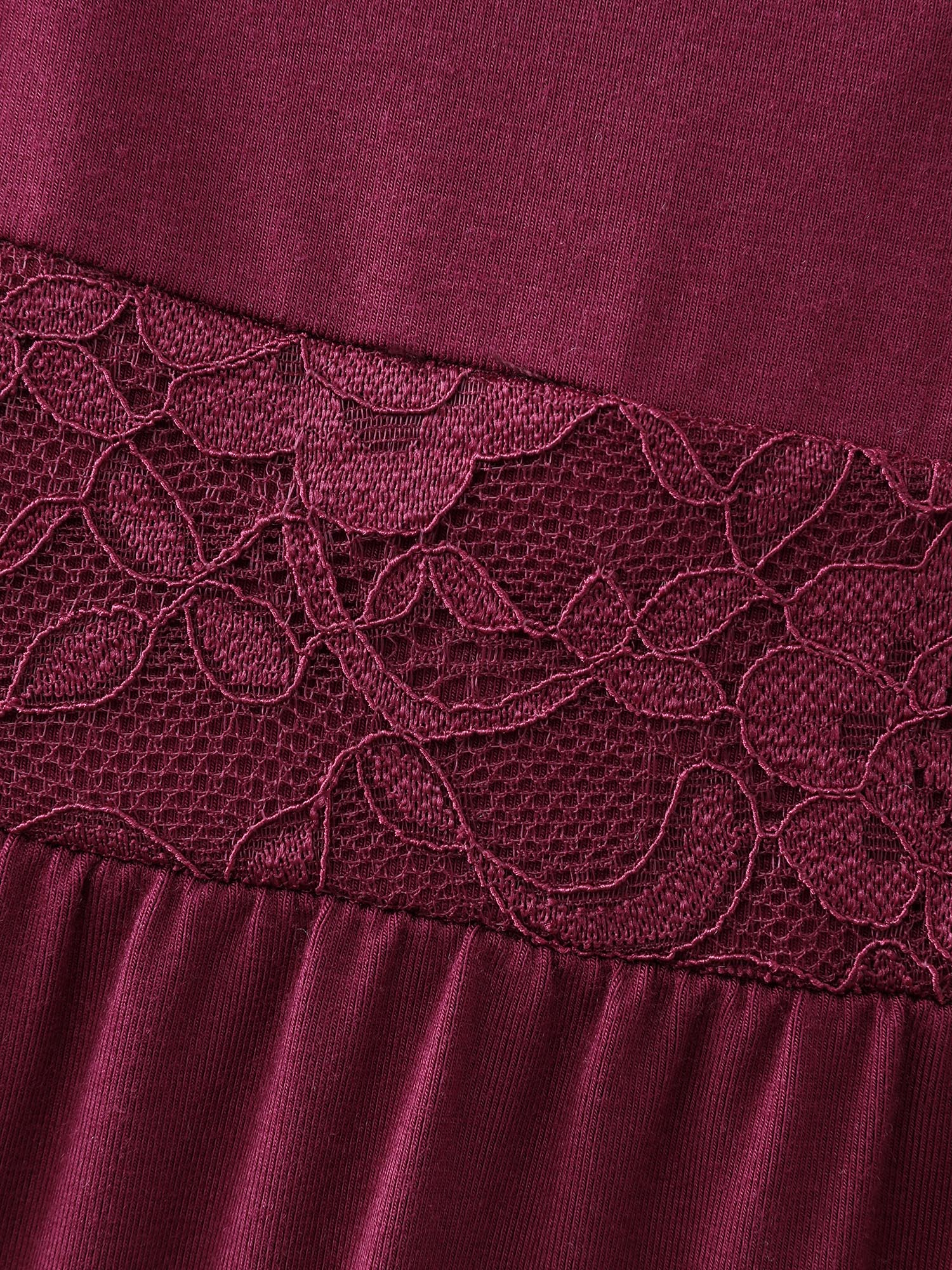 Lace Trim Sheer Neckline Pocket Nightgown