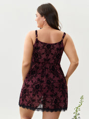 Sheer Floral Lace Patchwork Tie Nightgown