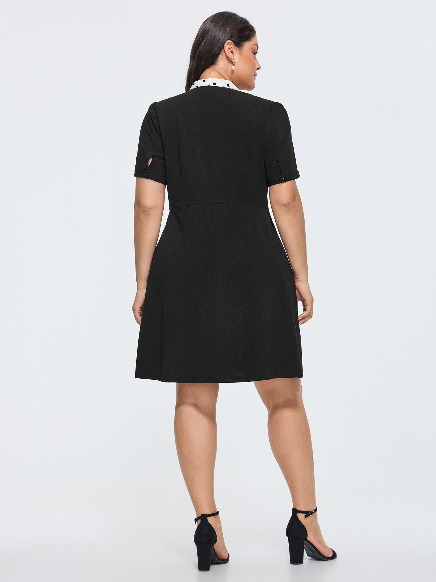 Polka Dots Print Ribbon Neckline Mini Dress