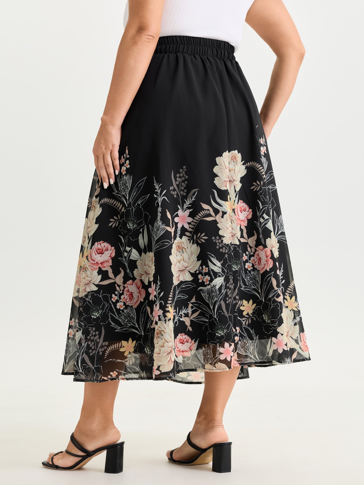 Floral Print Flowy Midi Skirt