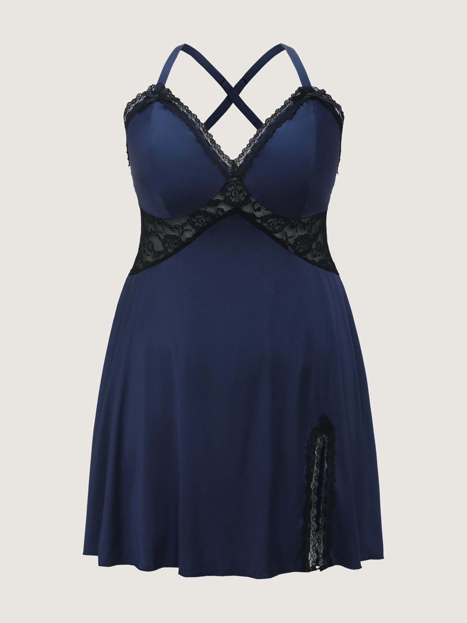 Satin Lace Trim Plunging Neckline Nightgown