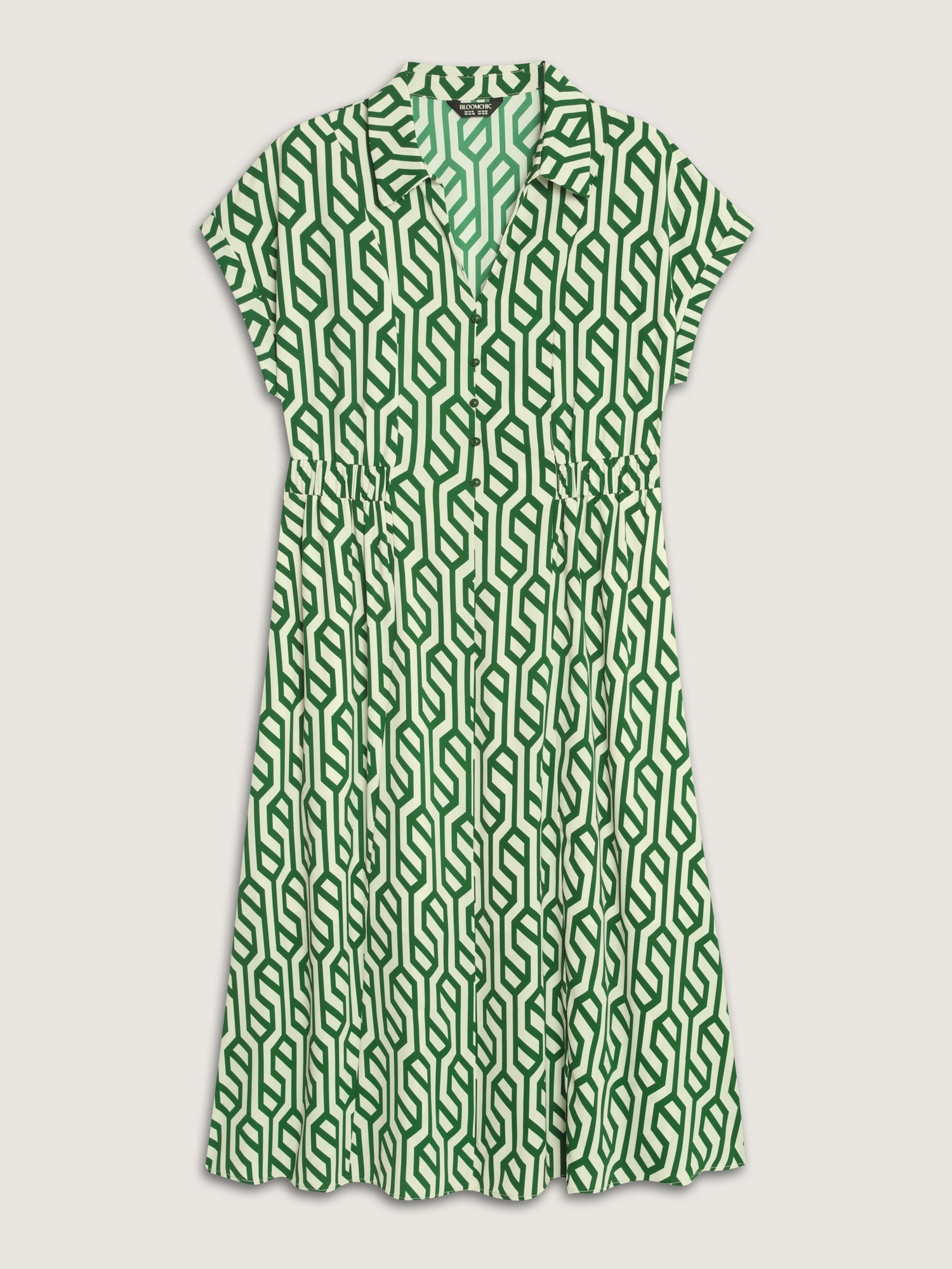 Geometric Print Stretchy Waist Midi Dress