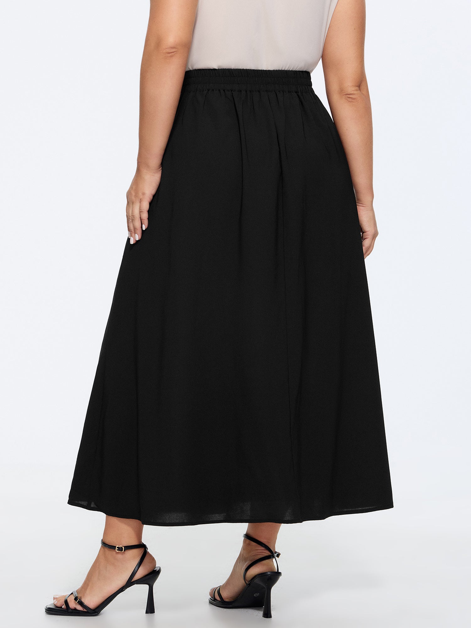 Waist Beaded Pleated Flowy Maxi Skirt
