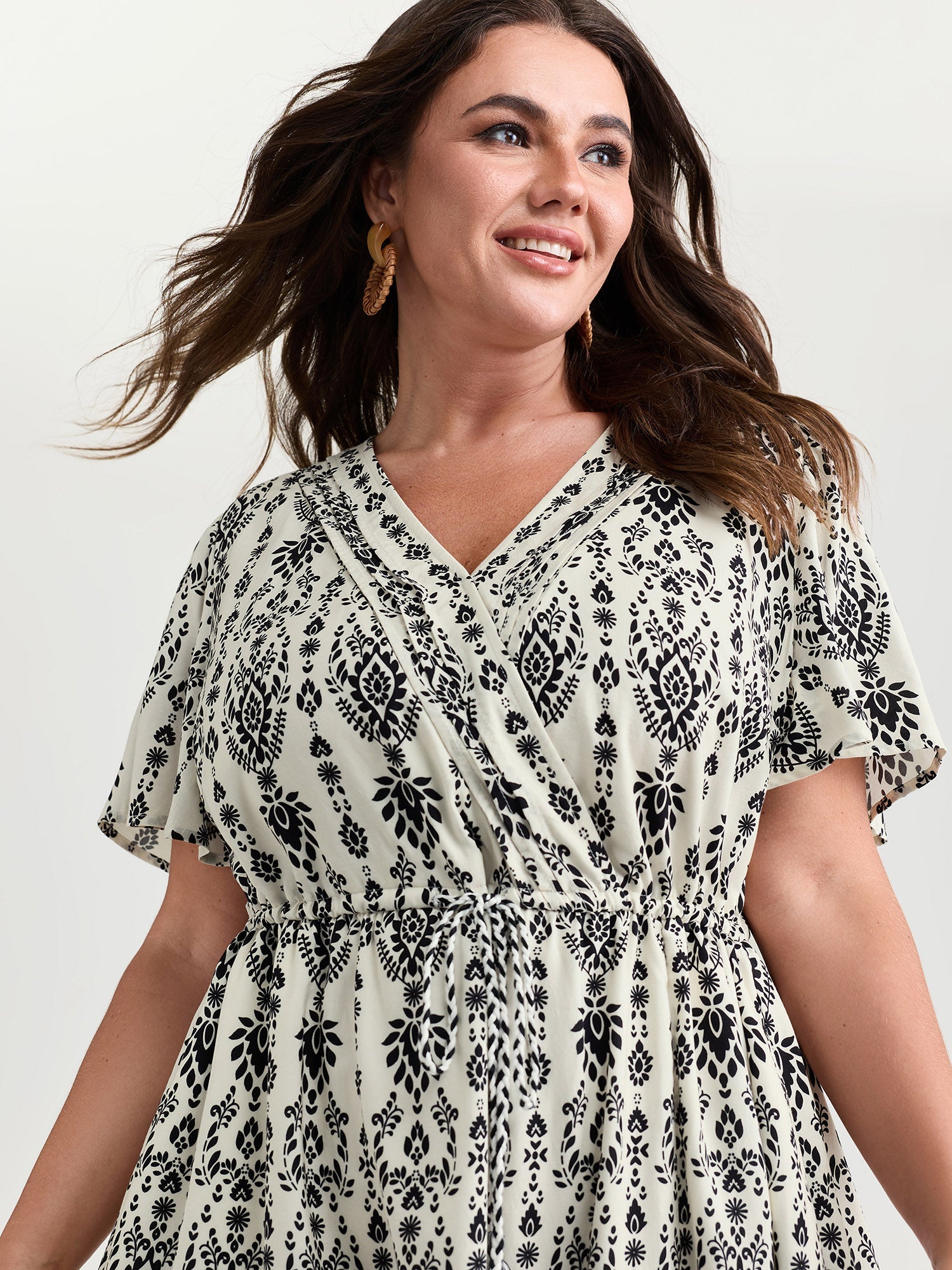 Boho Print Toothpick Pleat Slit Midi Dress