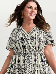 Boho Print Toothpick Pleat Slit Midi Dress