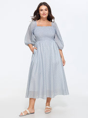 Cotton Polka Dot Print Pocket Midi Dress