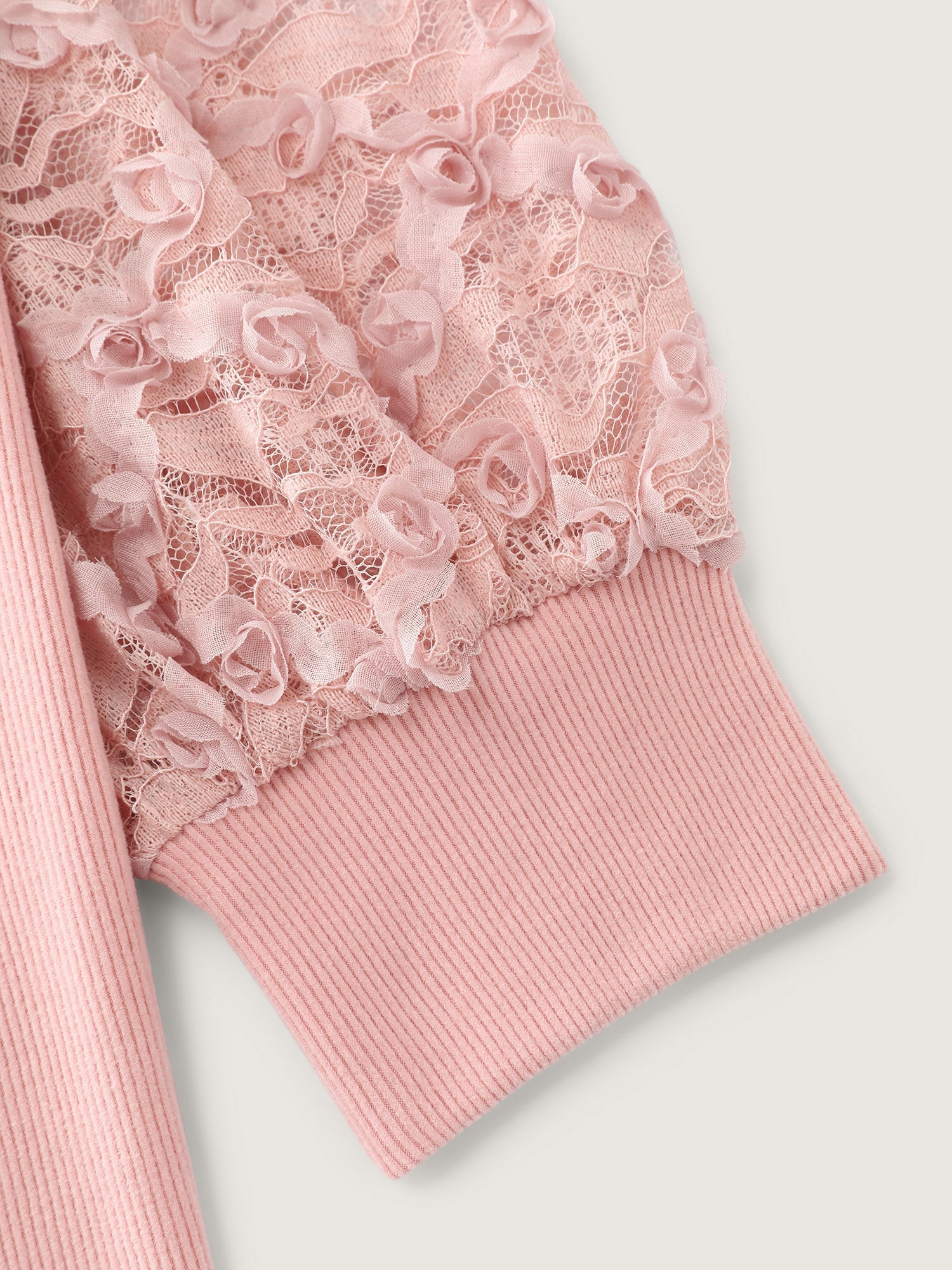 Lace Sleeve 3D Floral Knit Top