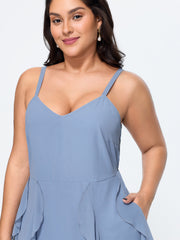 Ruffled Sides Shirred Flowy Midi Dress