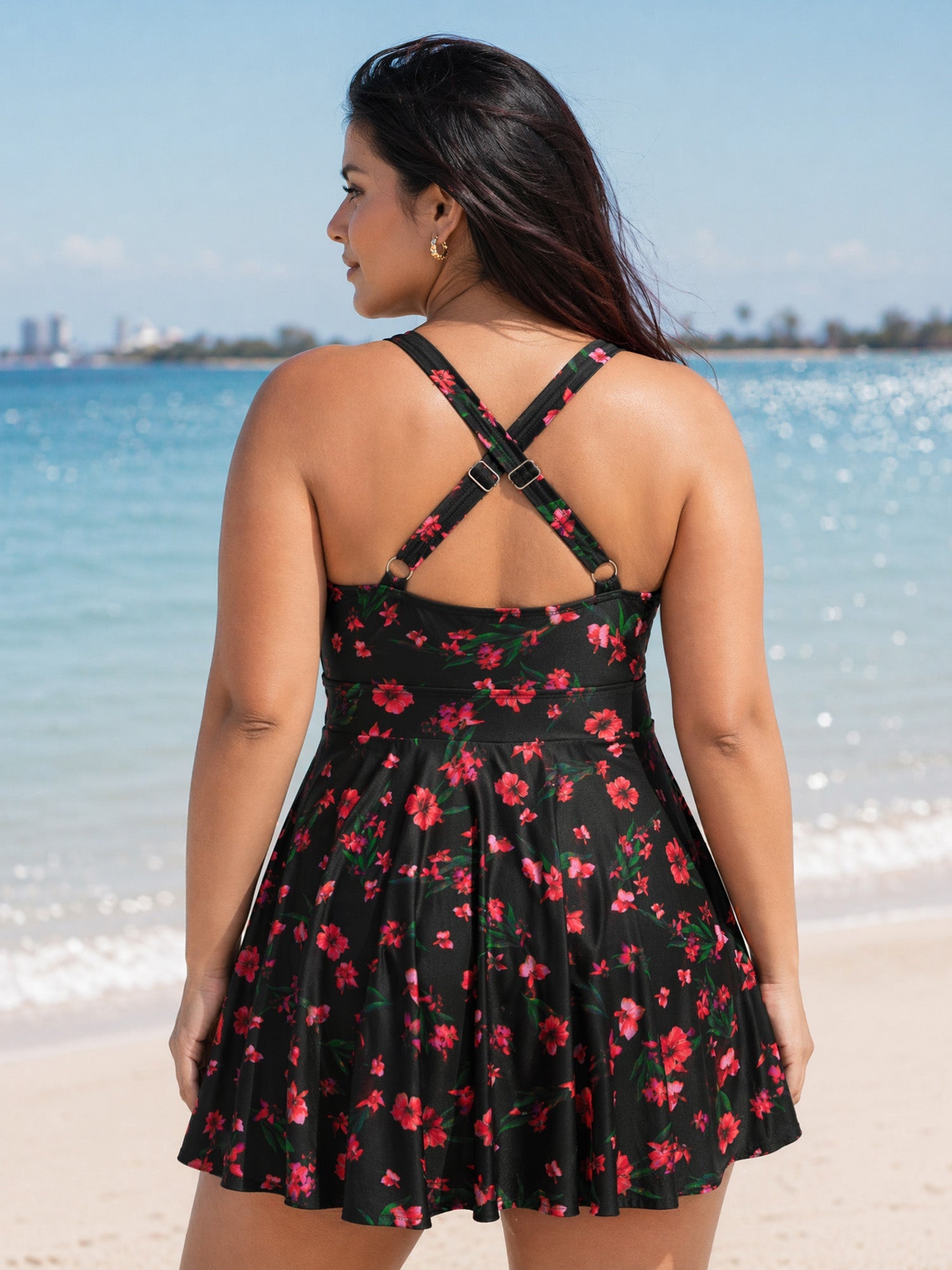 Floral Print Fit And Flare Swim Dress