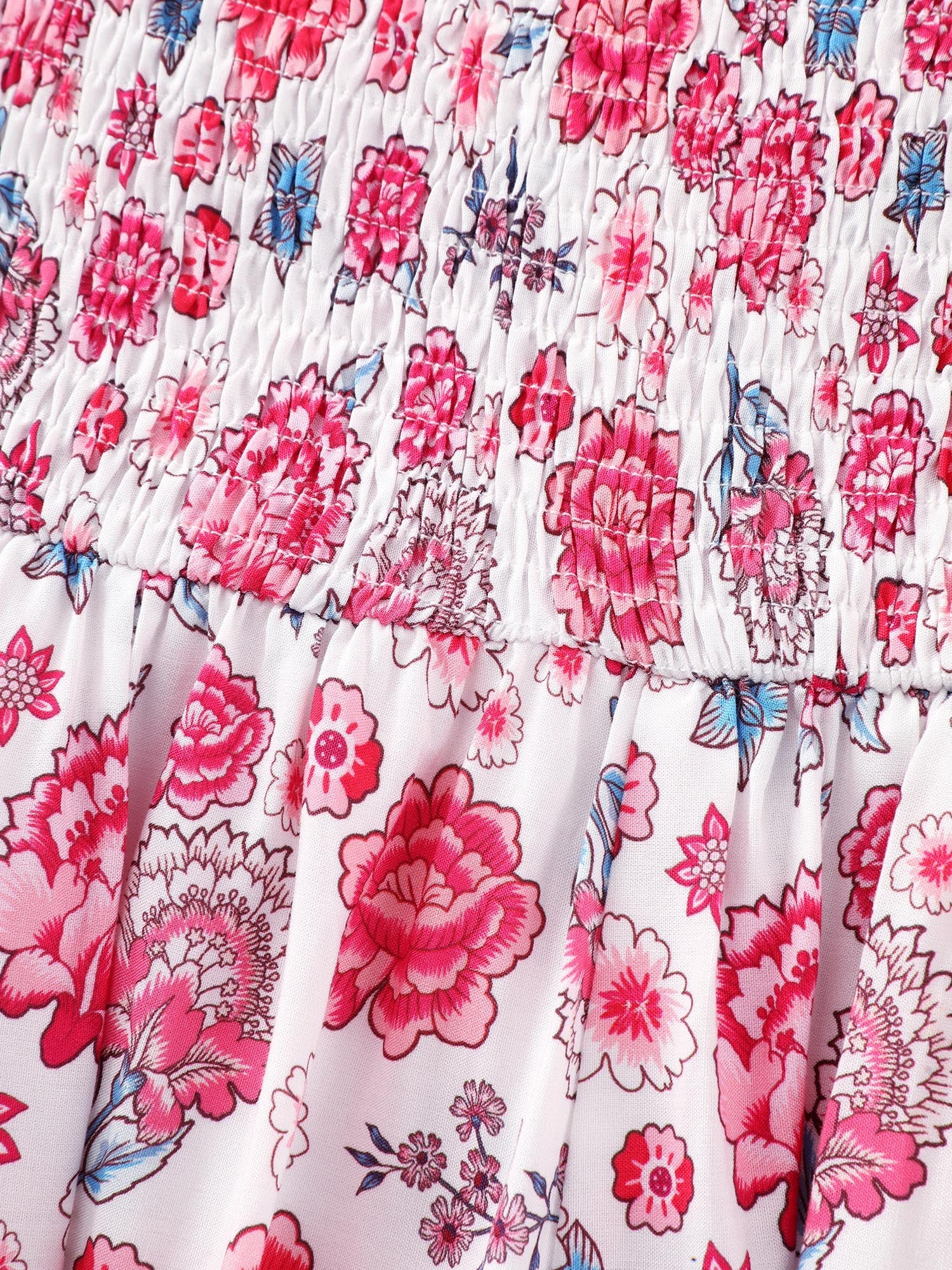 Floral Print Square Shirred Bodice Maxi Dress