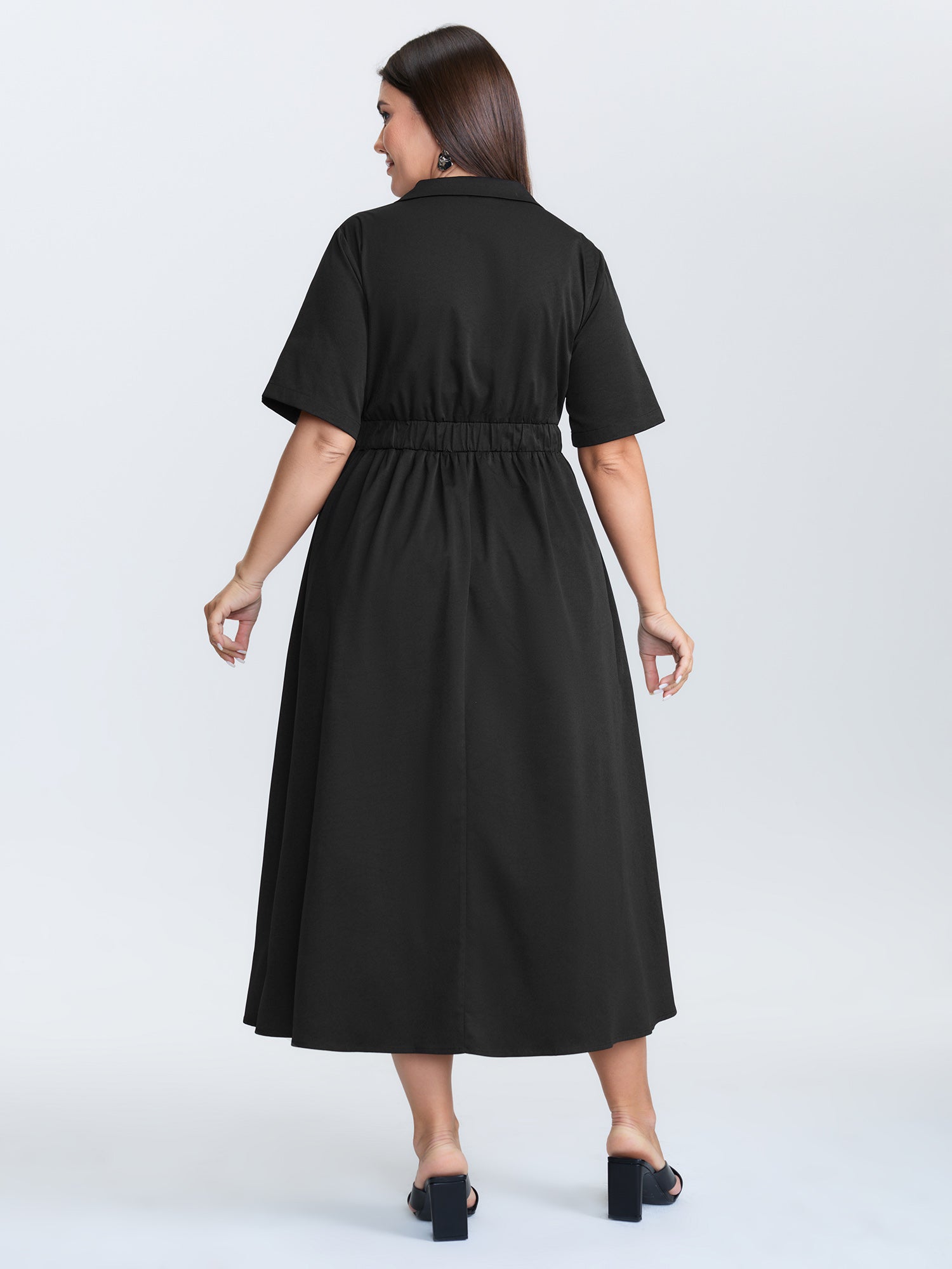 Collared Zipper Waist-Tie Maxi Dress