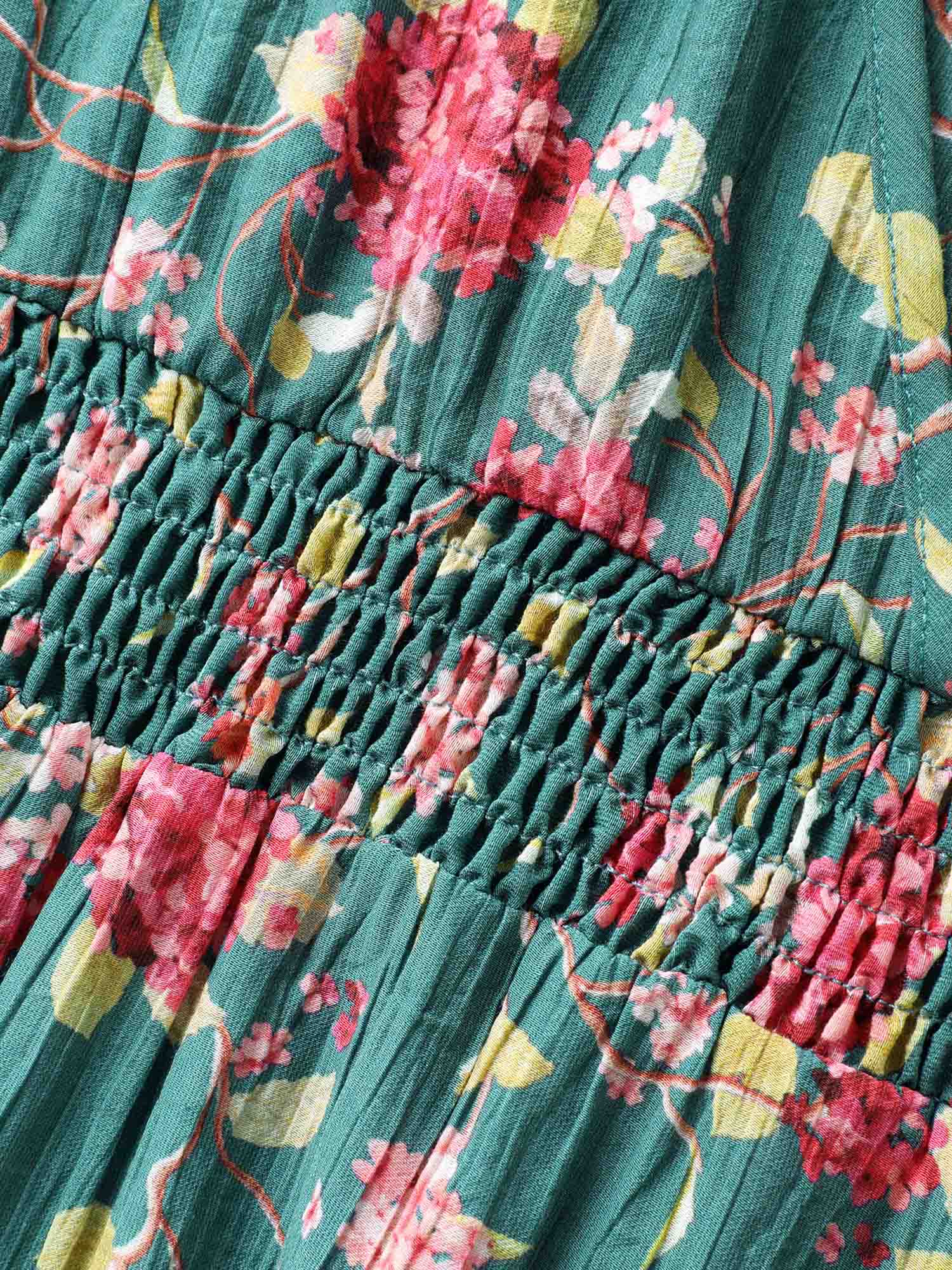 Floral Print Shoulder Tie Pockets Maxi Dress