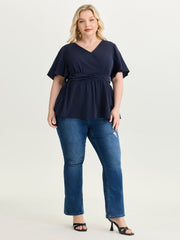 Flared Sleeve Pleated Waist Blouse