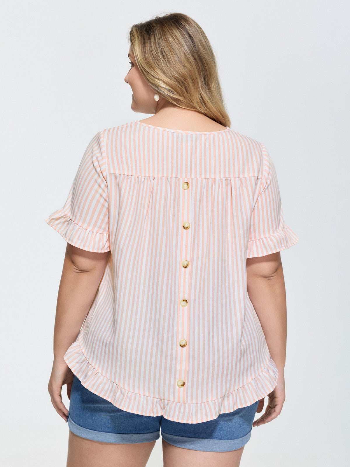 Striped Print Button Back Blouse