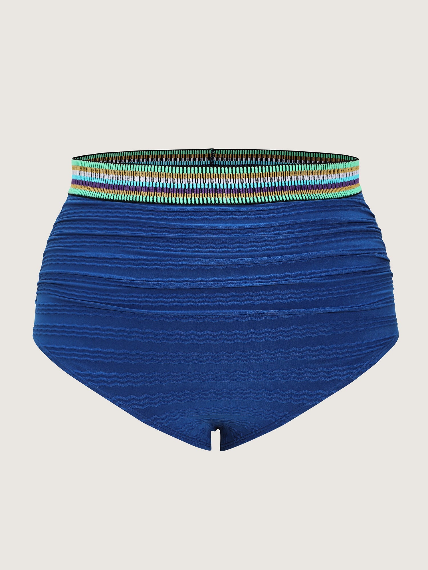 Textured Color Contrast High Waisted Swim Bottoms