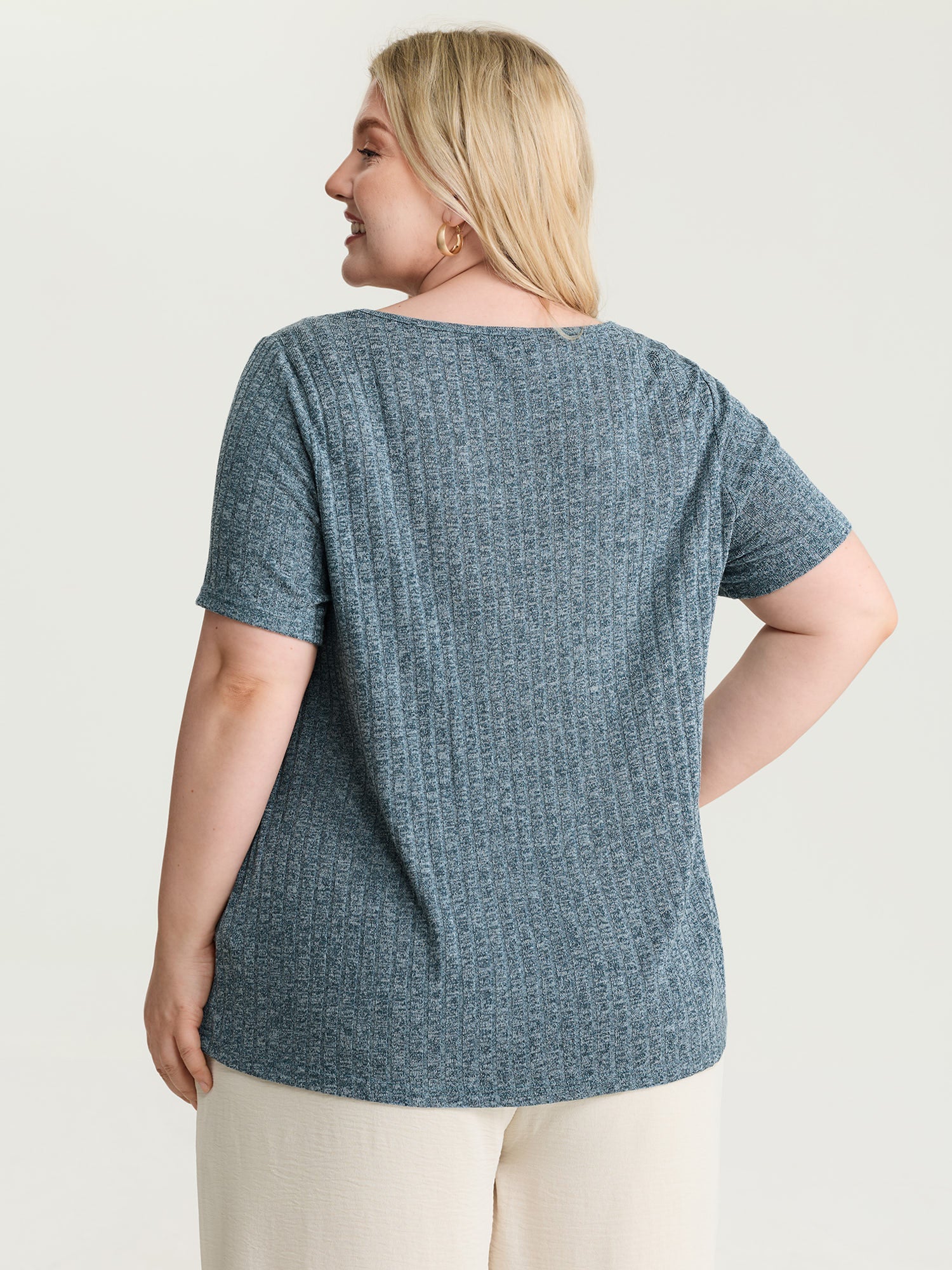Heather Stretchy Square Neckline T-Shirt