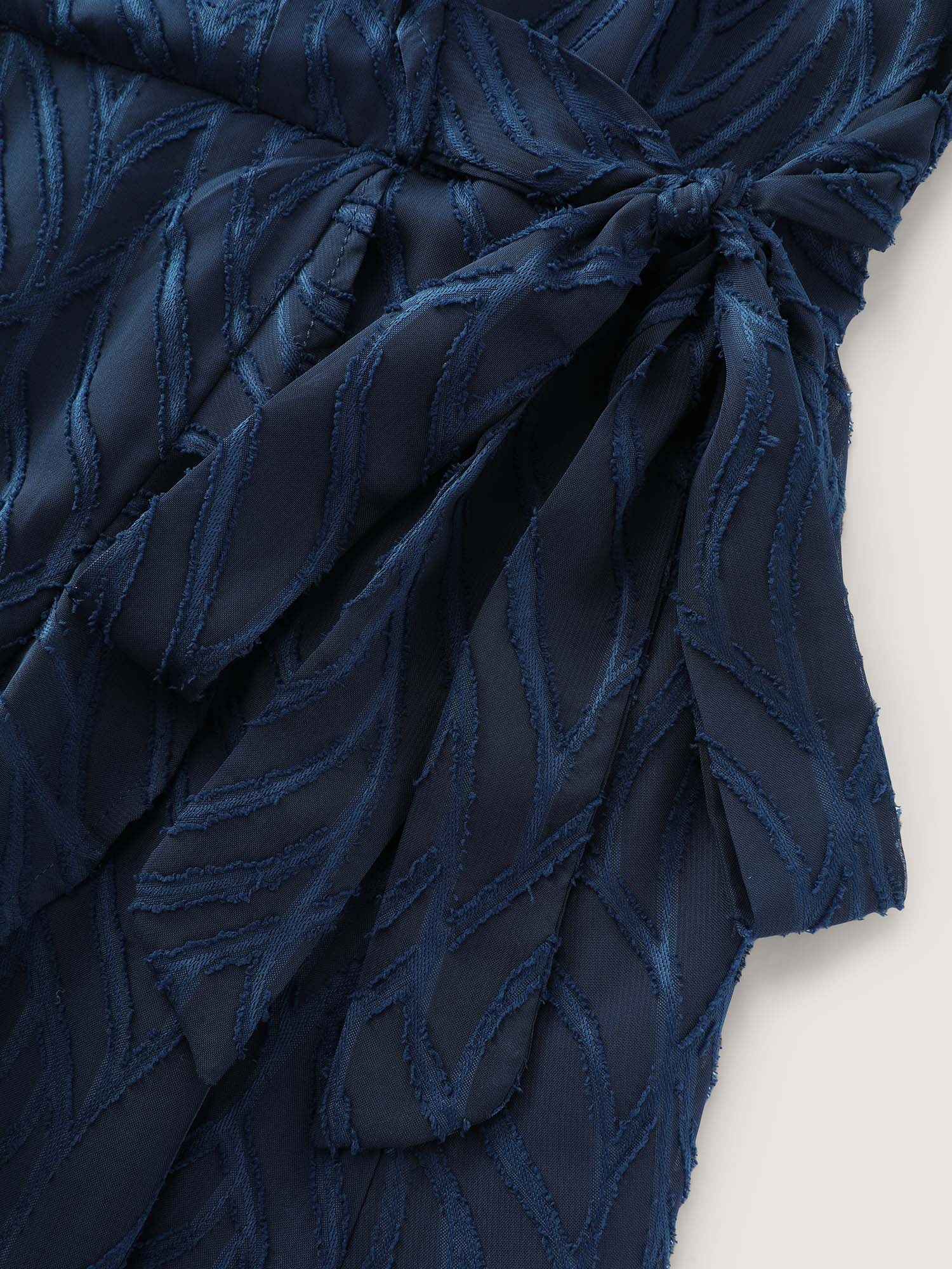 Sheer Textured Ruffled Wrap Midi Dress
