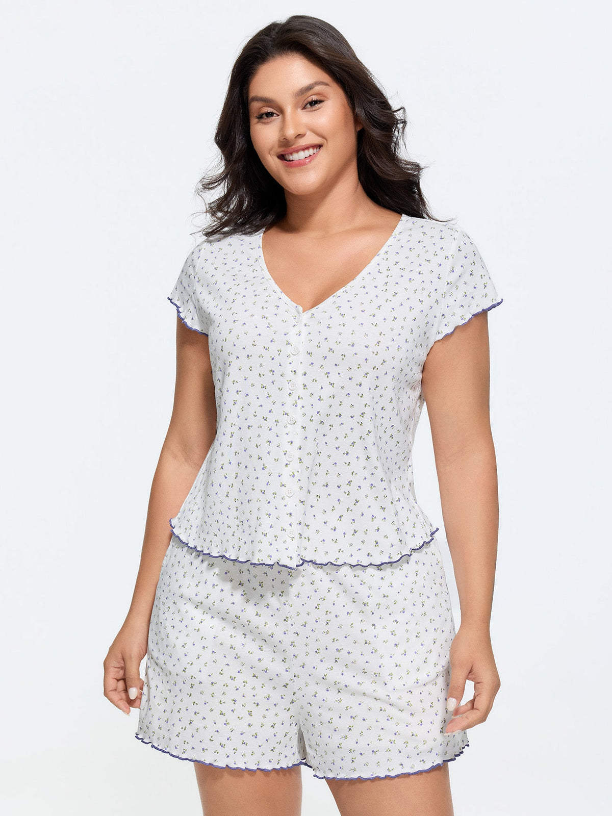 Supersoft Floral Print V-Neck Pajama Set