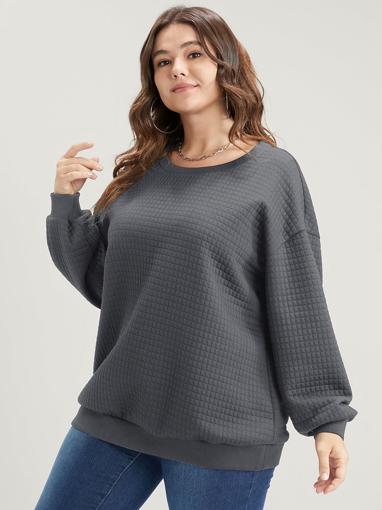 Solid Textured Drop Shoulder Sweatshirt