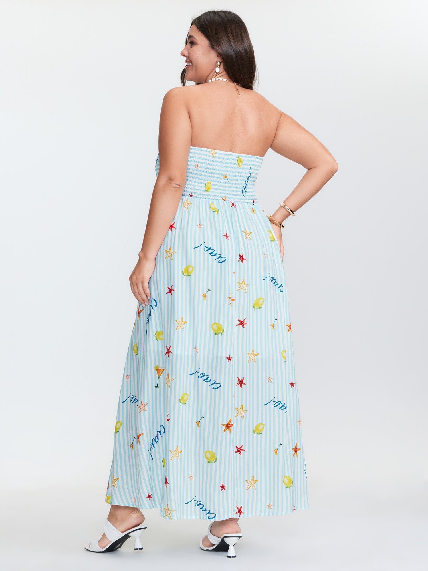 Playful Striped Print Shirred Maxi Dress