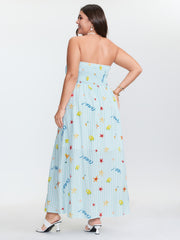 Playful Striped Print Shirred Maxi Dress