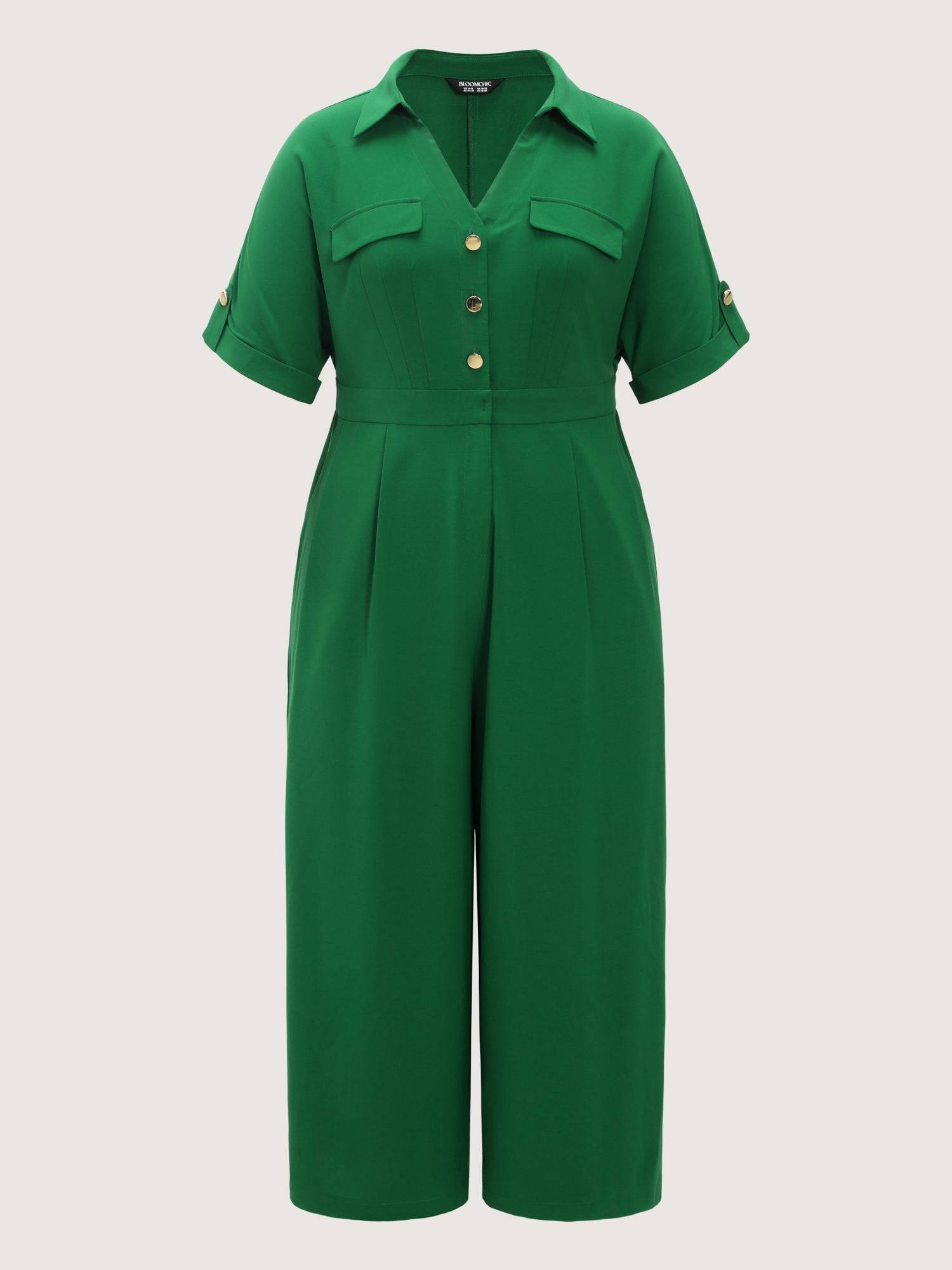 Button Placket Pockets Wide-Leg Jumpsuit