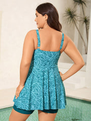 Leafy Print Fit and Flare Swim Dress